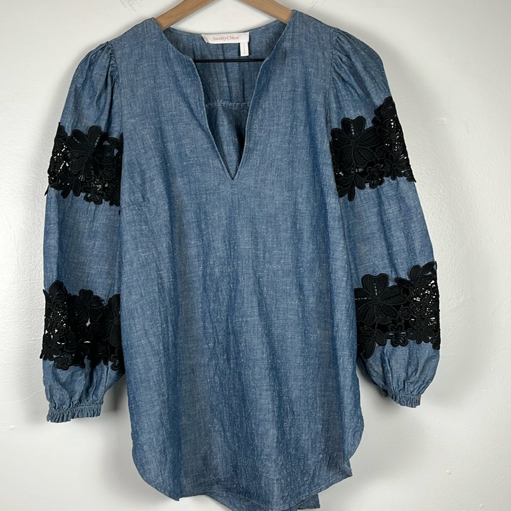 See by Chloe Blouse Balloon long sleeves size xs-sm 36 Oversize,moonlight blue